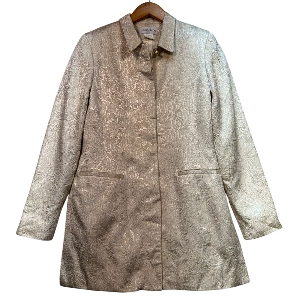 Vintage Gantos Womens Brocade Coat Blazer Jacket Size 6 Gold Metallic Preppy